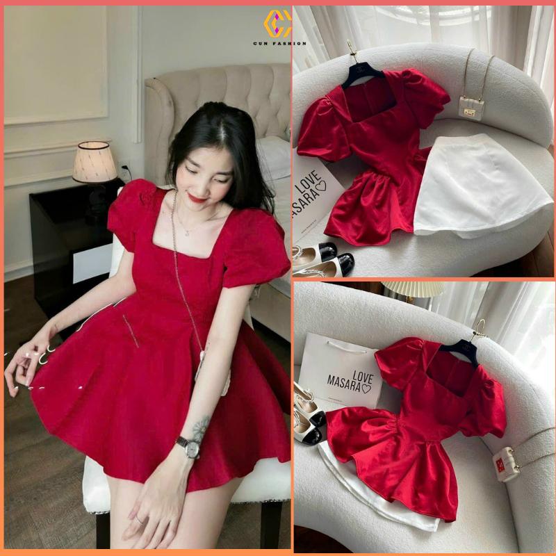 Sét áo babydoll cổ vuông tay phồng dáng xòe mix chân váy chữ a SB110 Cun Fashion đi học đi dạo cực xinh xắn