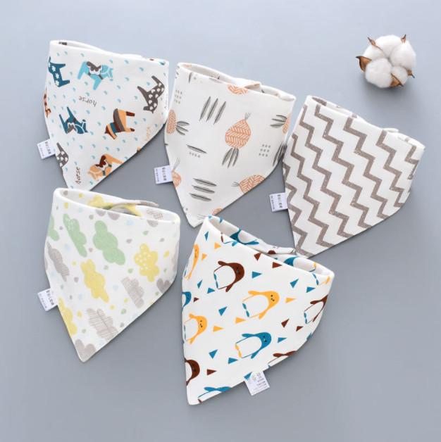 Set 5 khăn yếm tam giác cotton 3 lớp ngộ nghĩnh giữ ấm cổ cho bé trai bé gái