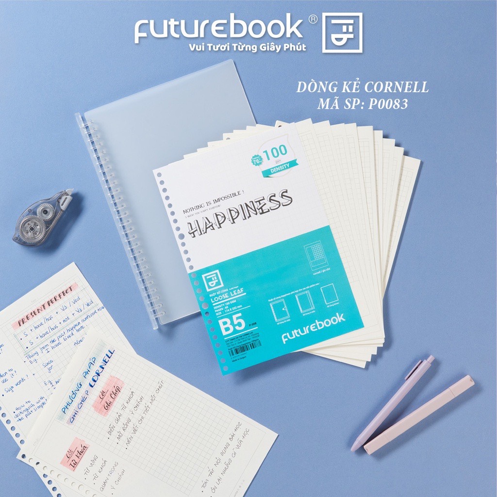 FUTUREBOOK-Ruột Sổ Còng Binder Happiness B5 26Lỗ_(120TR) Dòng Kẻ Ngang_Caro_Chấm Dot.Phù hợp với các SP SỔ CÒNG của SHOP