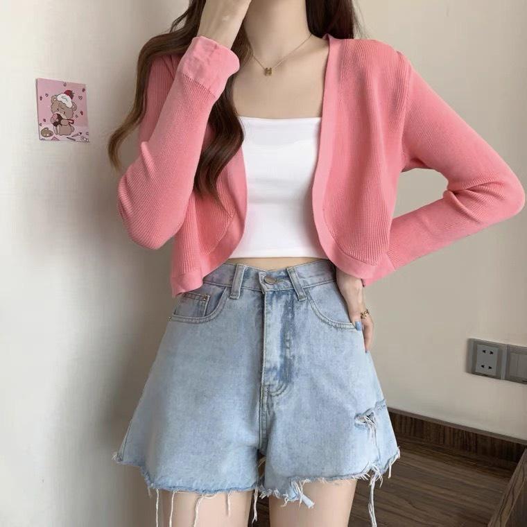 [L2M] Áo KHOÁC nhẹ nữ Cardigan len Quảng Châu PHONG CÁCH PHÁP croptop tay dài cực xinh dễ phối đồ