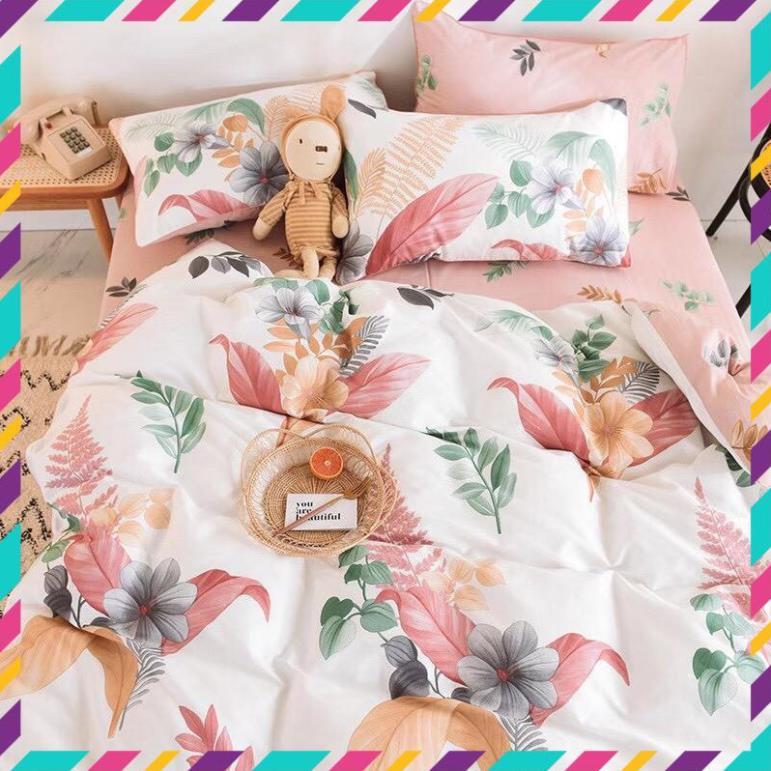 Bộ chăn ga gối cotton living - mẫu hoa bằng lăng