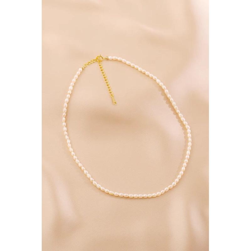 Dây Chuyền Choker Đeo Cổ Hạt Gạo 2.5 - 3 Ly Bạc 925 Cá Tính - Trường Thịnh Ngọc Trai