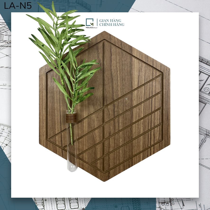 Bộ lục giác gỗ treo tường đồ trang trí phòng lục giác vân gỗ đậm decor treo tường gỗ trang trí Molago - LA-N