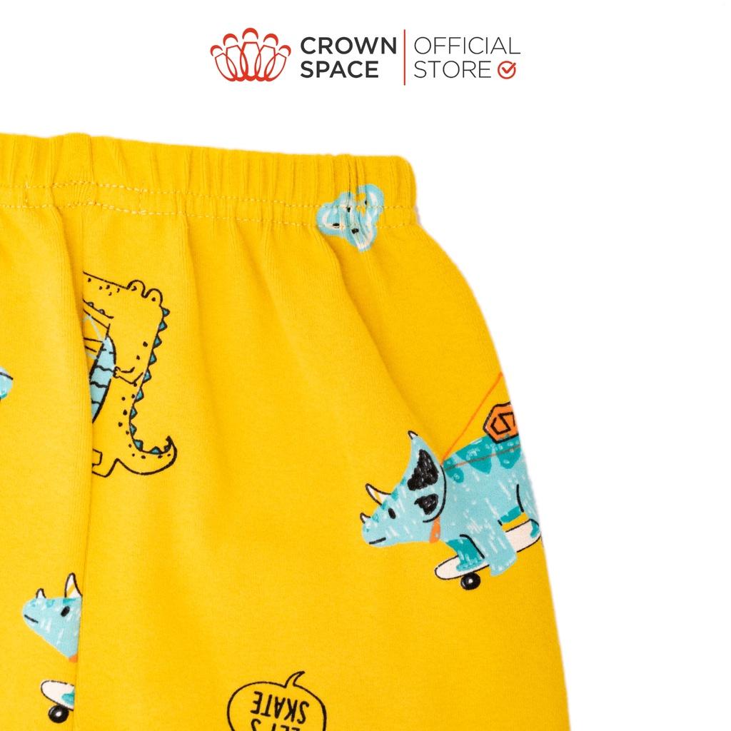 Bộ Mặc Nhà Dài Tay Bé Trai Crown Space Cao Cấp Vàng Pastel - Cotton Thoáng Mát Hình Khủng Long CKBL5911708 Size 19-27Kg