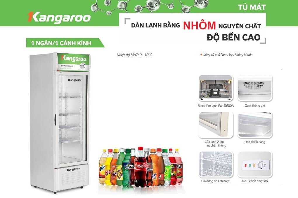 Tủ mát kháng khuẩn Nano Kangaroo KG258AT 258L - Hàng Chính Hãng