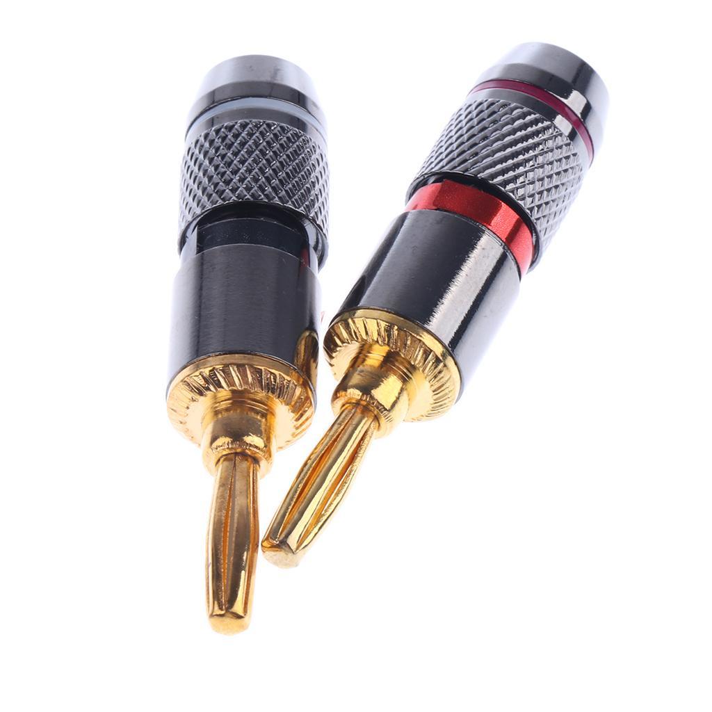2x Banana Plugs Audio Jack 24k Gold Dual Screw Lock Speaker Connector Big