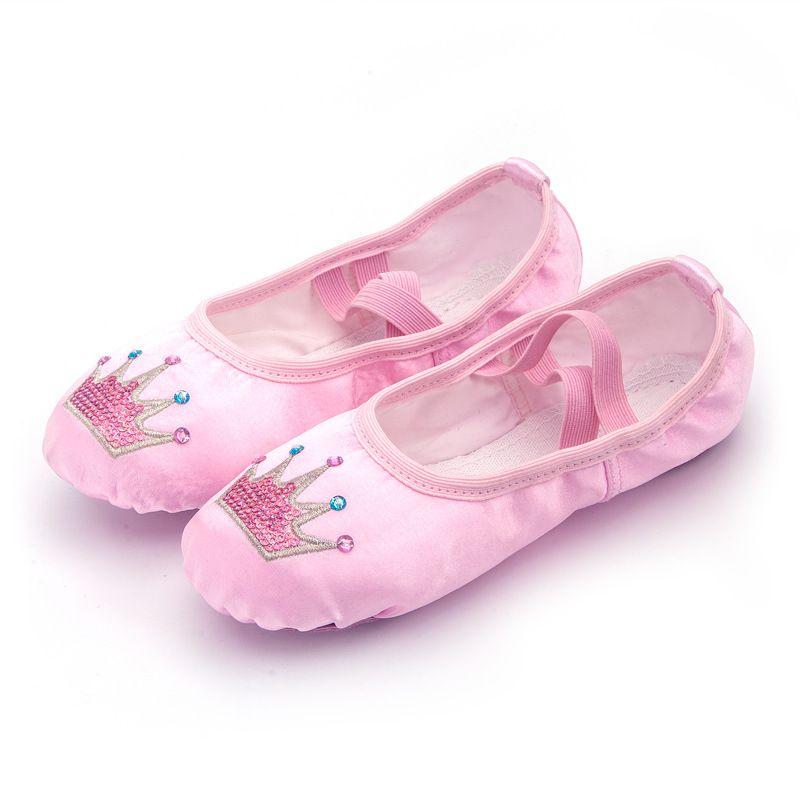 Giày múa ballet vải Satin cao cấp thêu sequin hình vương miện