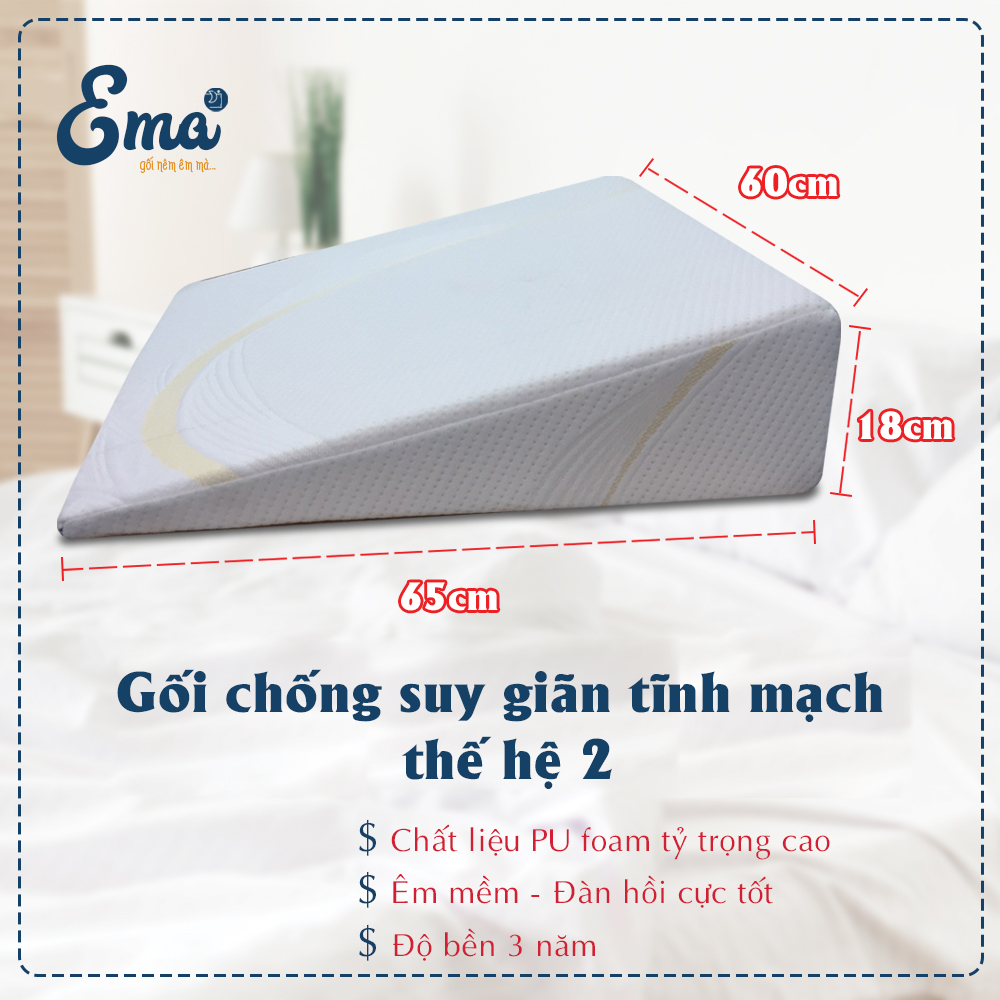 Gối chống suy giãn tĩnh mạch EMA KT 65x60x18cm thế hệ 2 - giúp giảm sưng, phù nề, chuột rút, vọp bẻ do suy giãn tĩnh mạch