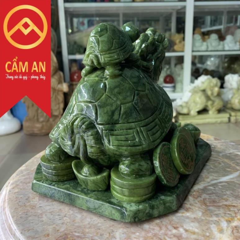 Tượng Long Quy cõng con phong thủy đá ngọc Serpentine Ấn độ - Dài 22 cm
