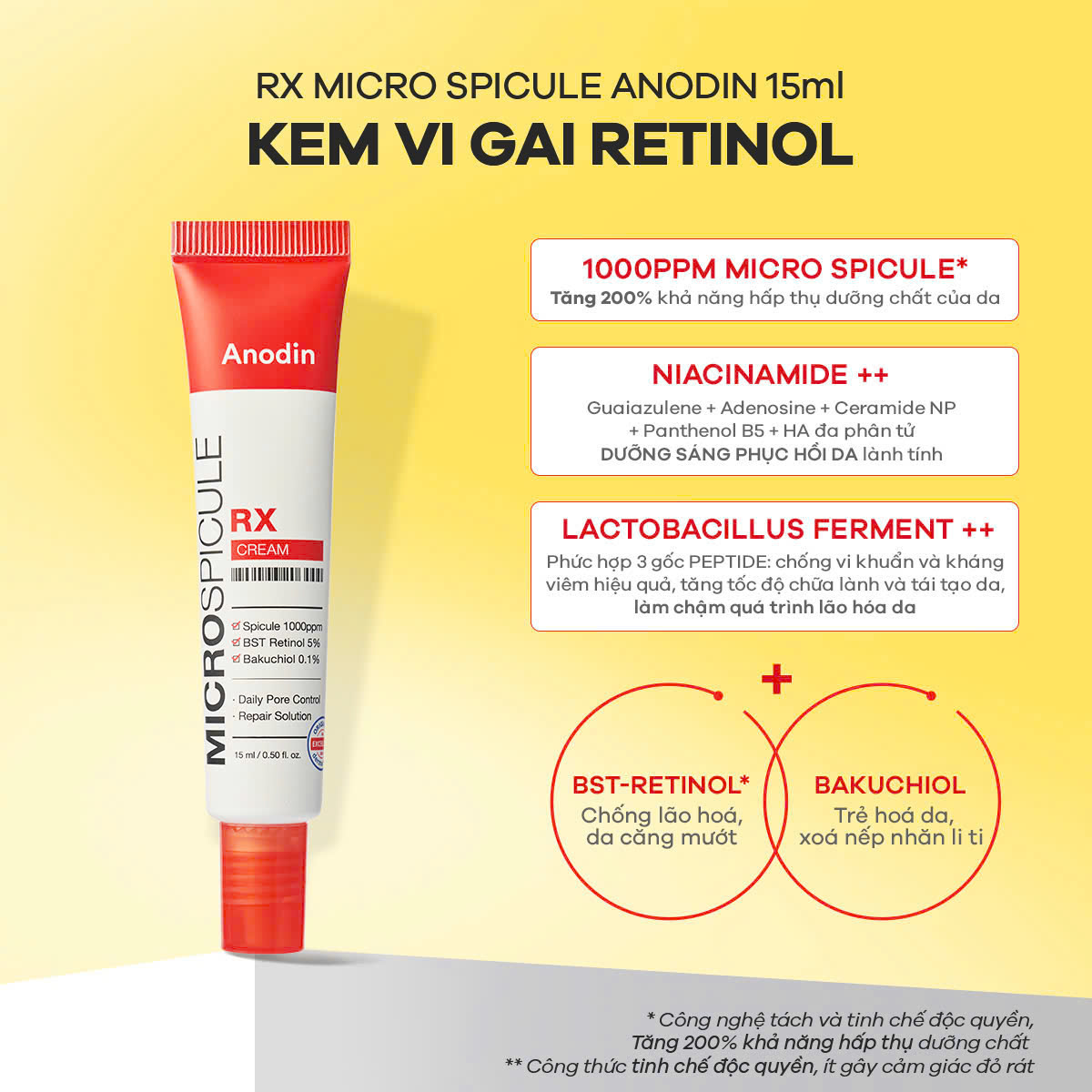 Kem dưỡng trẻ hóa da vi gai Anodin Micro Spicule RX Cream căng bóng da Hàn Quốc 15ml
