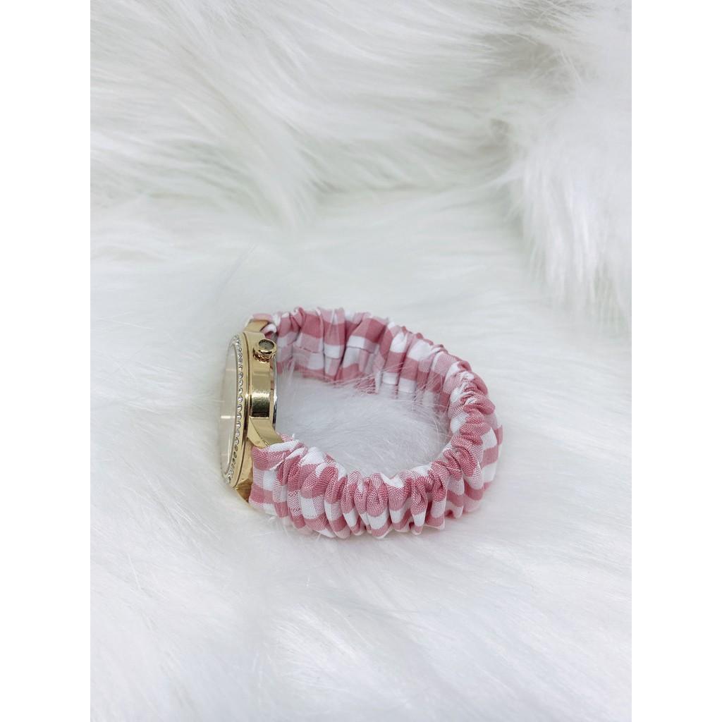 Dây đồng hồ thay thế bằng vải caro co giãn dạng Scrunchies kiểu dáng dễ thương đủ màu