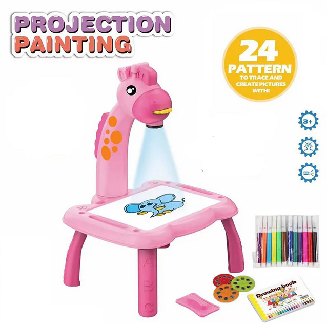 Đồ Chơi Bàn Vẽ Mini Thông Minh Có Máy Chiếu Hình Ảnh Kèm 12 Bút Màu Cho Bé