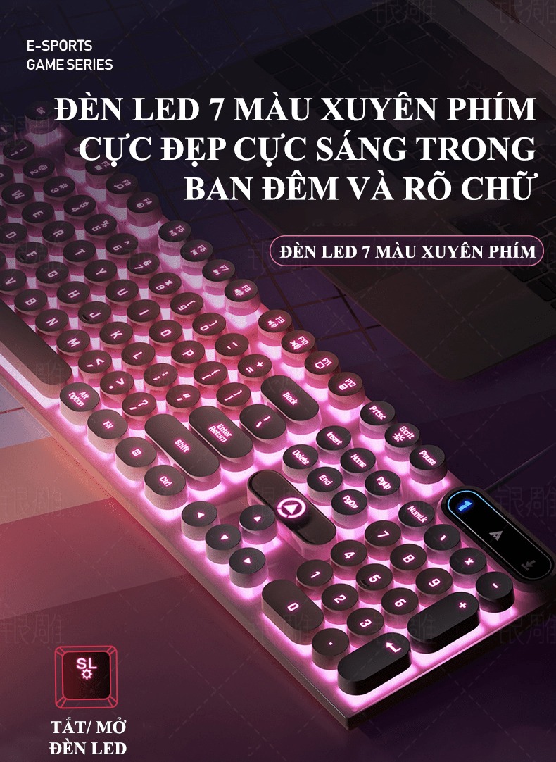 Bàn phím YINDIAO K600 giả cơ nút tròn nhiều màu sắc và có đèn led xuyên phím chuyên game - HÀNG CHÍNH HÃNG