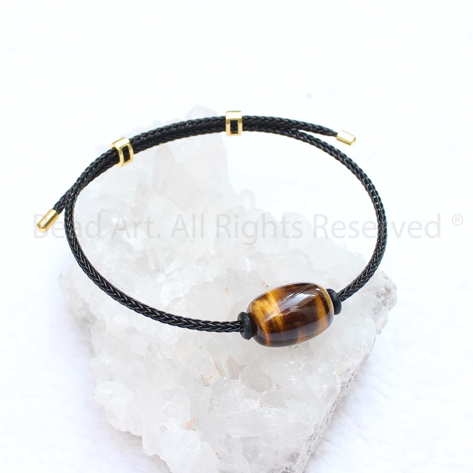 Vòng Tay Lu Thống Mắt Hổ Vàng Nâu, Mắt Cọp Vàng Nâu, Brown Tiger Eye Tự Nhiên Loại A, Mệnh Thổ, Kim, Vòng Tay Phong Thuỷ, Free Size - Bead Art