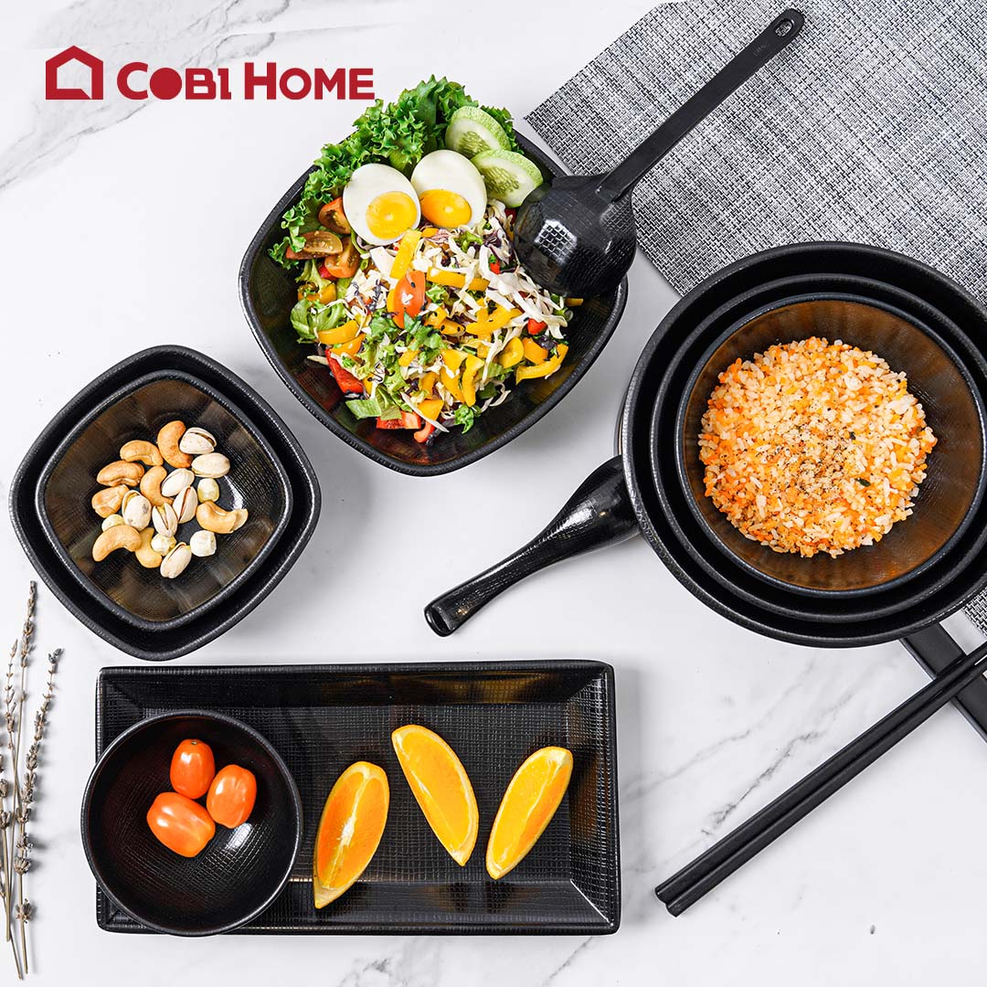 tô, chén, bát tròn bằng melamine cao cấp màu đen - nhiều size