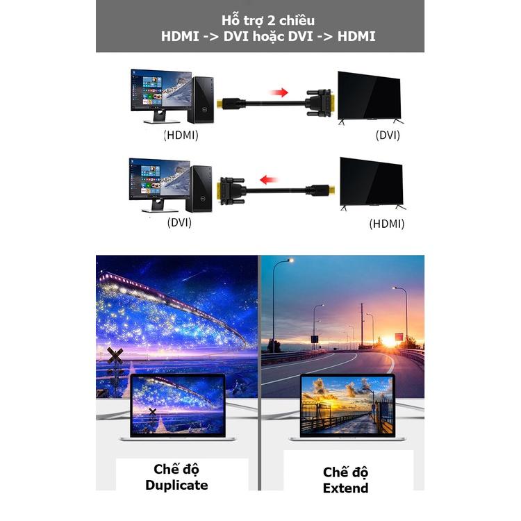 Cáp chuyển HDMI ra DVI hỗ trợ 2 chiều lên màn hình HDMI hoặc Dvi - JH H211
