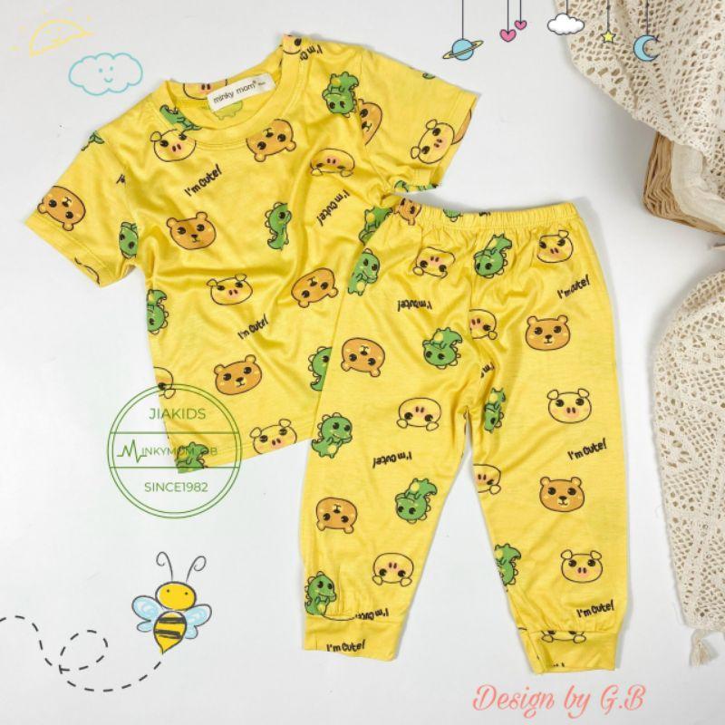 Bộ cộc tay quần alibaba thun lạnh Minky Mom màu trơn cho bé trai bé gái từ 5-19kg