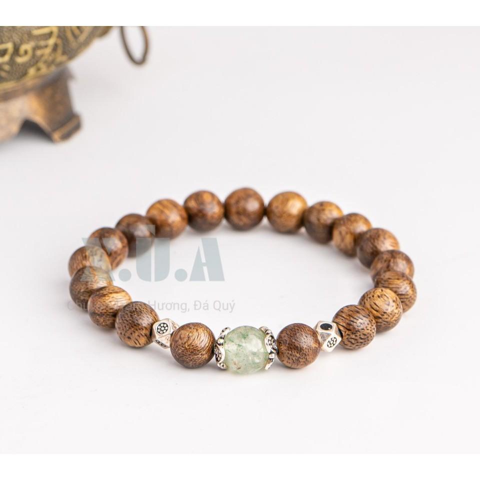 Vòng Tay Trầm Tốc Đính Charm Trắng, Loại 6mm, Cầu Bình An || May Mắn