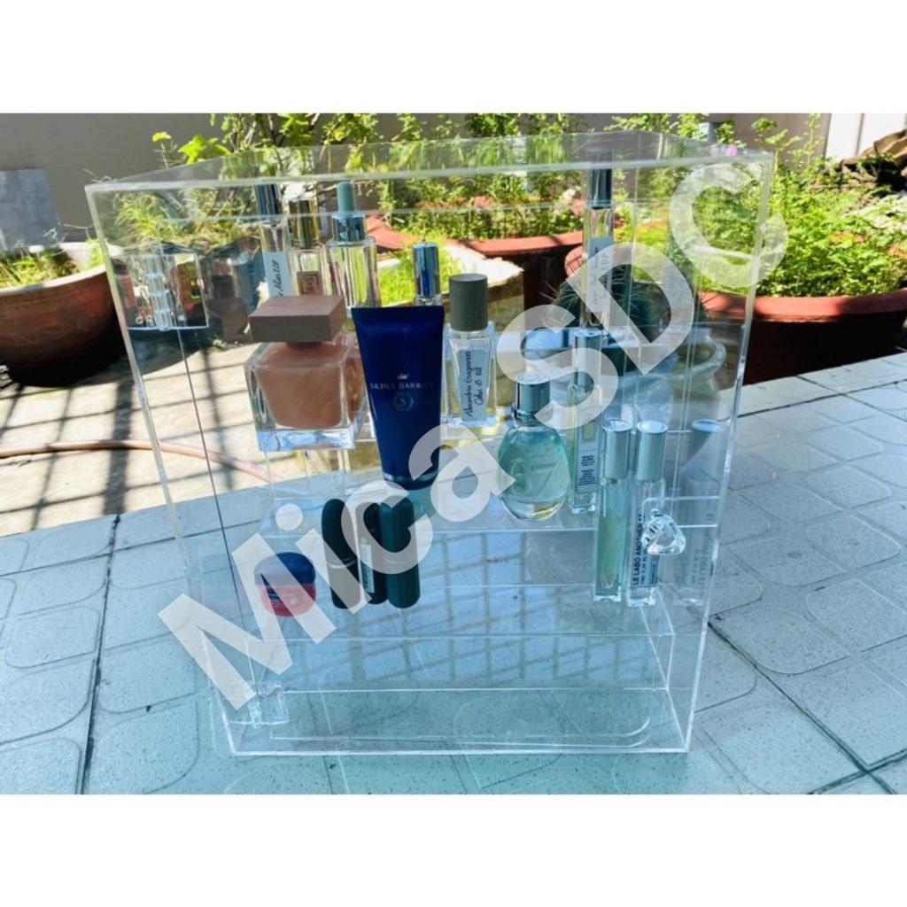 Tủ đựng nước hoa 4 tầng để bàn - Tủ mica kèm kệ bậc thang 4 tầng