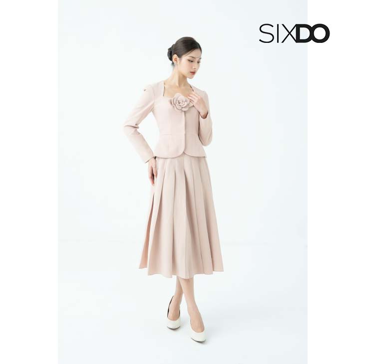 Chân váy beige xếp ly dáng A thời trang SIXDO