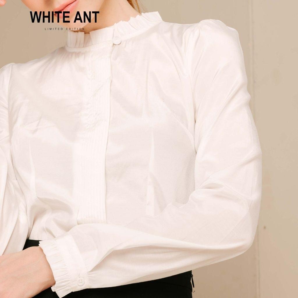 Áo Sơ Mi Nữ Công Sở Dài Tay WHITE ANT Thiết Kế Cổ Bèo Nhún Điệu Đà, Chất Liệu Lụa Mềm Mịn Chống Nhăn Xù 171932012