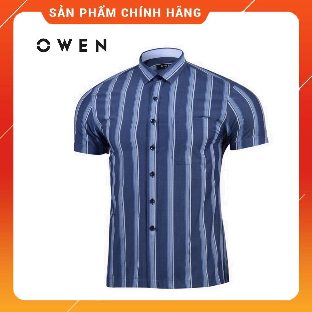 OWEN - Aó sơ mi ngắn tay Owen chất sợi tre kẻ xanh 90020