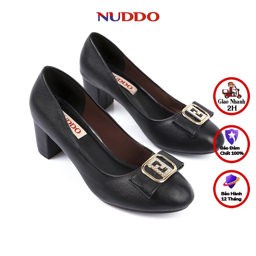 Giày cao gót nữ công sở NUDDO gót vuông 5 phân mũi tròn da mềm cao cấp NUCT05