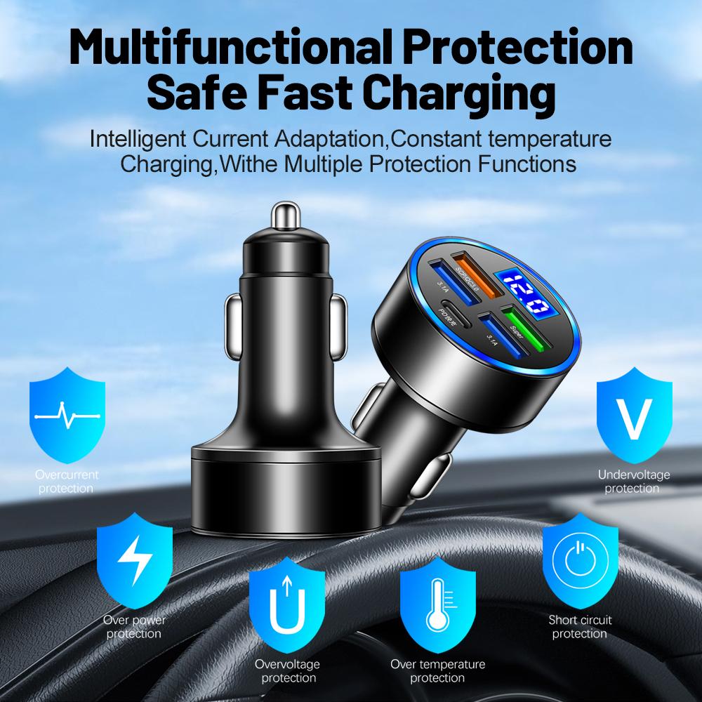 5 cổng Bộ điều hợp phích cắm tự động Sạc LED Digital Digital 15W Sạc nhanh PD USB C với phát hiện điện áp cho máy tính bảng điện thoại di động