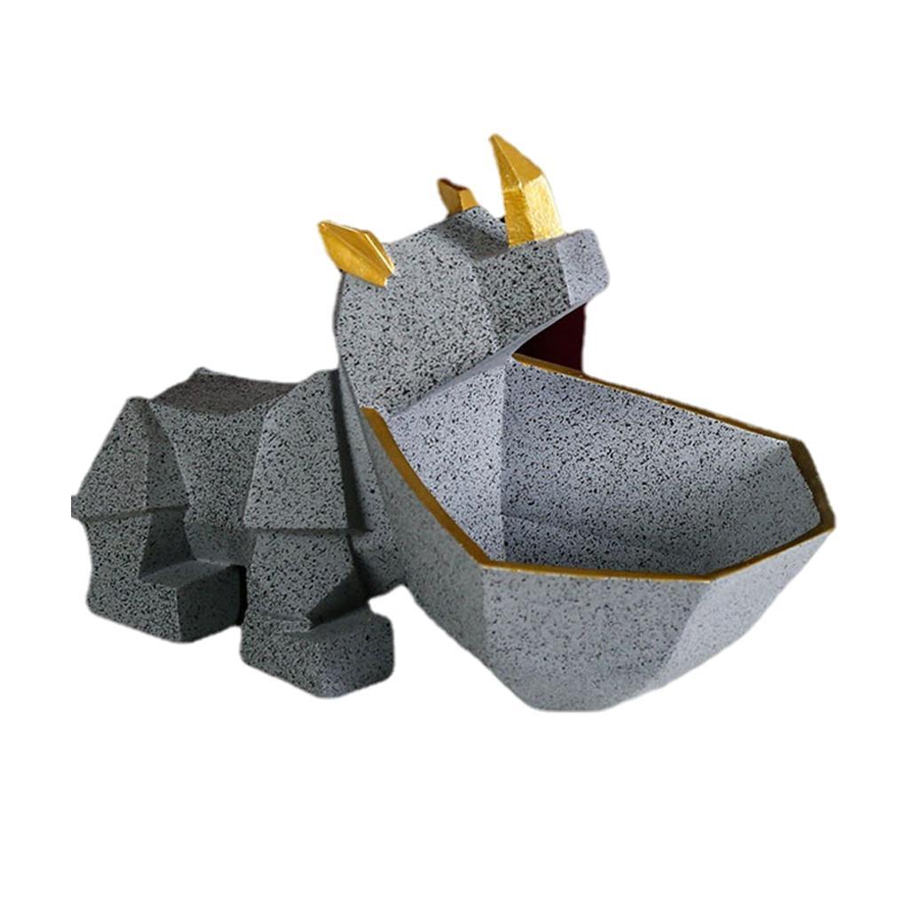 Rhino Figurine Storage Box Statue Decoration Key Container for Desktop