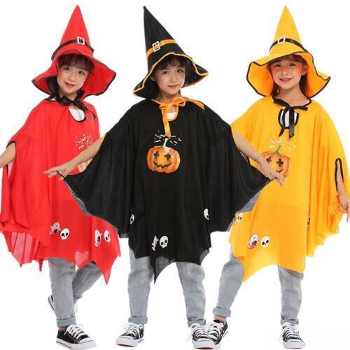 Áo choàng phù thủy cánh dơi kèm mũ hóa trang Halloween cho bé 4-10 tuổi