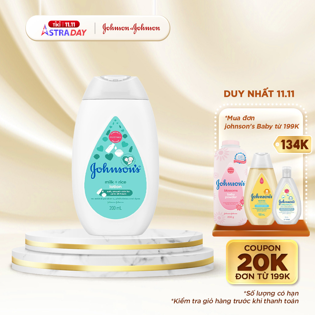 Sữa dưỡng ẩm Johnson's chứa sữa &amp; gạo 200ml - 100979996