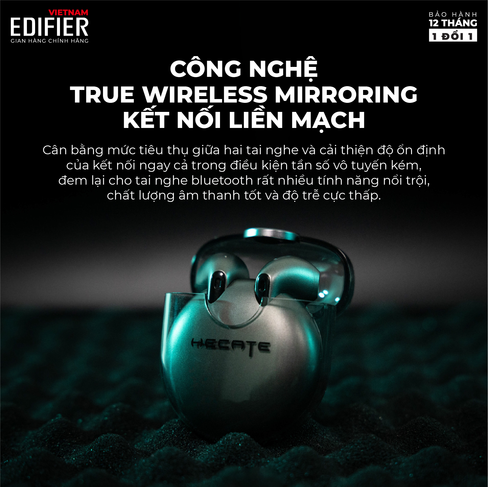 Tai nghe true wireless EDIFIER GM5 HECATE Bluetooth 5.2 Chip Qualcomm atpX Chống nước IPX5 âm thanh Stereo khử tiếng ồn - Hàng chính hãng