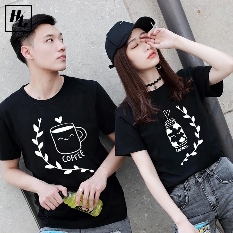 Áo thun Cặp Đôi Nam Nữ Couple - Coffe Cream Giá 65k 1 áo Có size tay lỡ - Đen,M