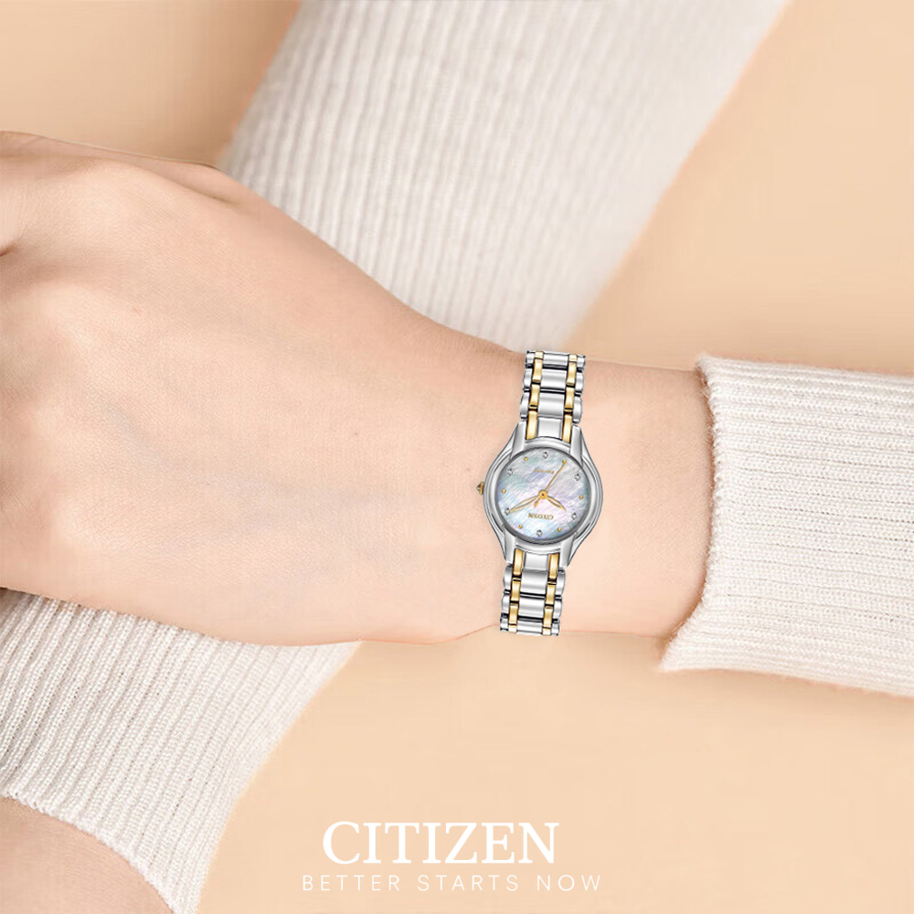 Đồng Hồ Nữ Citizen Eco-Drive Đính Đá Swarovski Dây Thép Không Gỉ EM0284-51D - Mặt Xà Cừ (27mm)