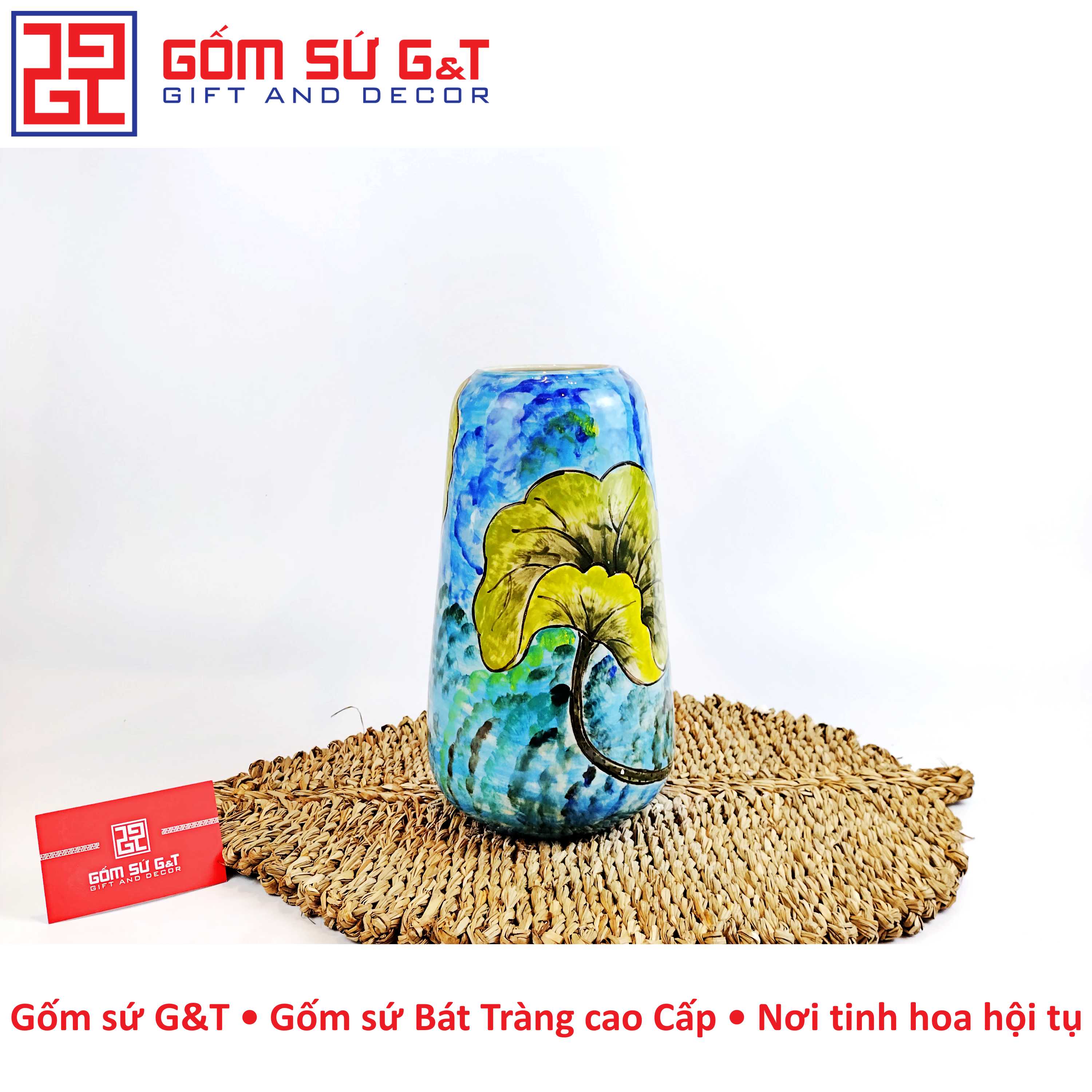 Lọ hoa dáng đu đủ cô gái bên hoa sen Gốm Sứ G&amp;T