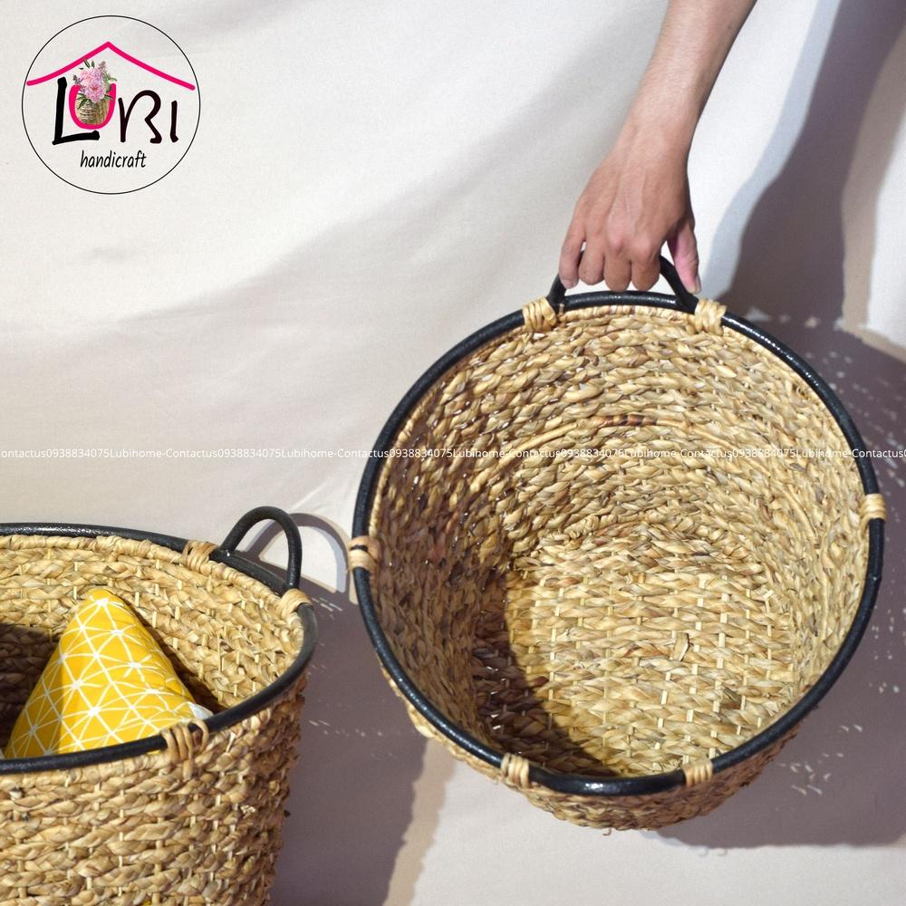 Sọt đựng đồ đan lục bình siêu bự miệng sắt giả cổ - sang trọng