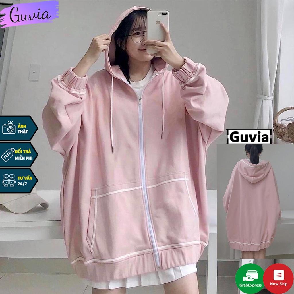 Hình ảnh Áo khoác nỉ Hoodie Dây Kéo KẺ VIỀN TÚI Ulzzang form rộng Unisex