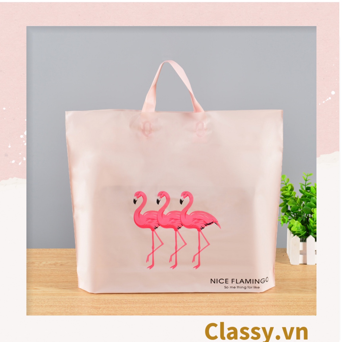 Túi tote hồng hạc Classy bằng nhựa nhiều size, màu hồng, không ra màu T1360