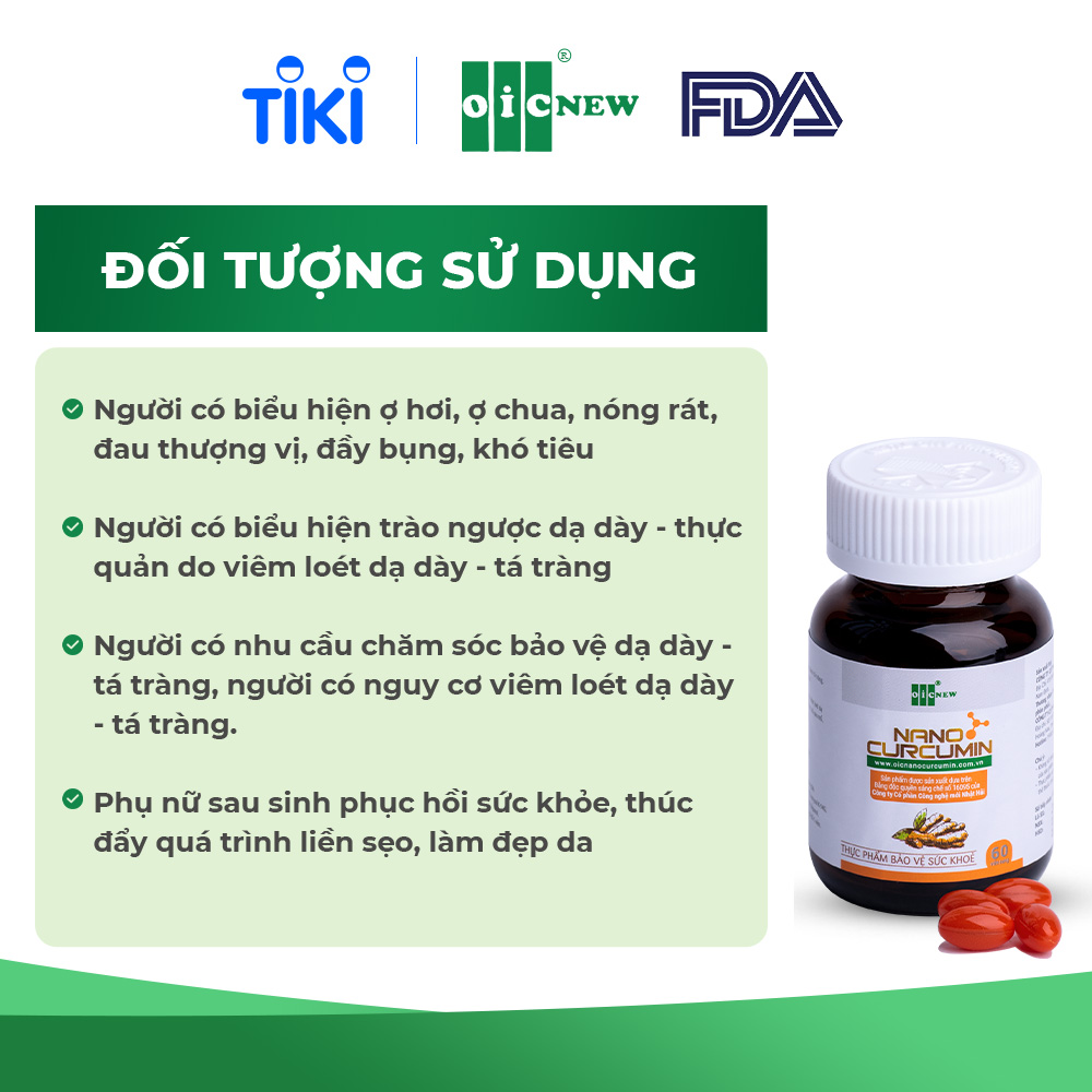 Viên Uống Nano Curcumin OIC New Tinh Chất Nghệ Giảm Đau Dạ Dày, Hành Tá Tràng Lọ 30 Viên