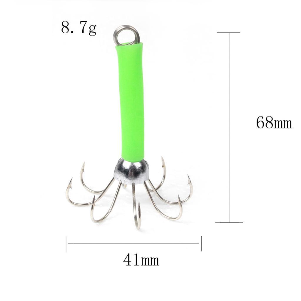 8pcs Sea Fishing Squid Octopus Hook Saltwater Fishing Lure Hard Bait -Green