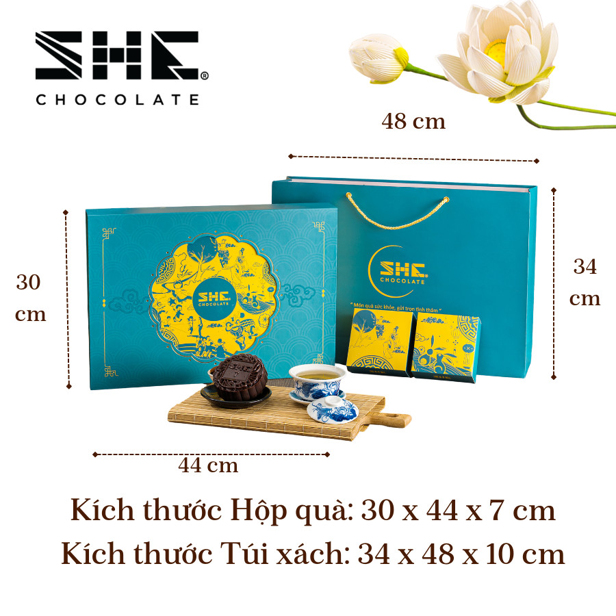 Bộ quà Ánh Trăng Xanh Ngọc - 4 bánh trung thu socola - SHE Chocolate - Món quà sức khỏe tặng người thân - Trung thu 2023