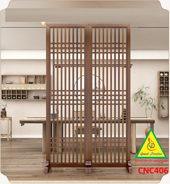 Vách ngăn phòng khách, vách ngăn tủ kệ bằng gỗ CNC406 - Nội thất lắp ráp Viendong adv