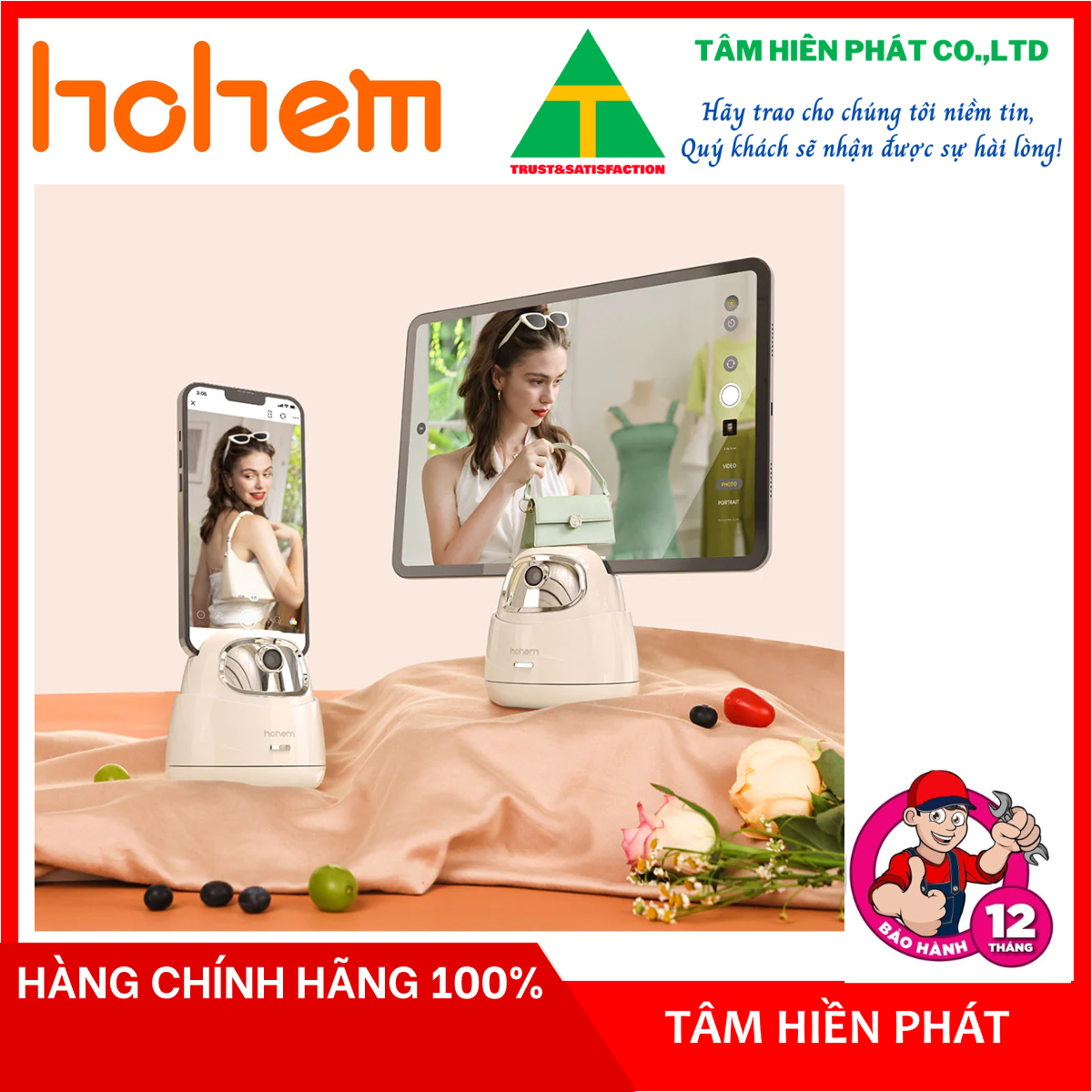 Hohem Go - Giá đỡ điện thoại, máy tính bảng theo dõi khuôn mặt bằng công nghệ AI, xoay 360 độ - Pin sử dụng đến 10h - Hàng chính hãng - Bảo hành 12 tháng