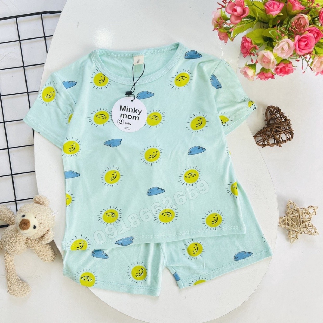 Bộ minky họa tiết cao cấp cho bé gái, bé trai size từ 3- 18 kg