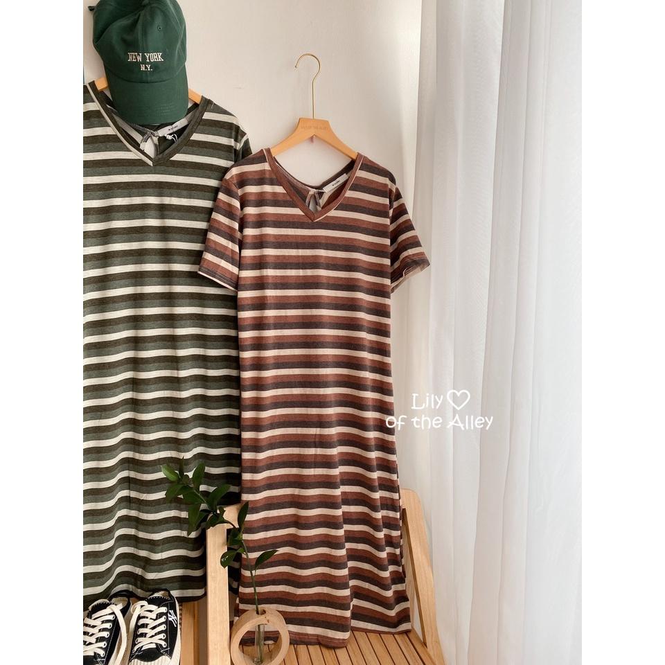 Váy maxi kẻ cộc tay