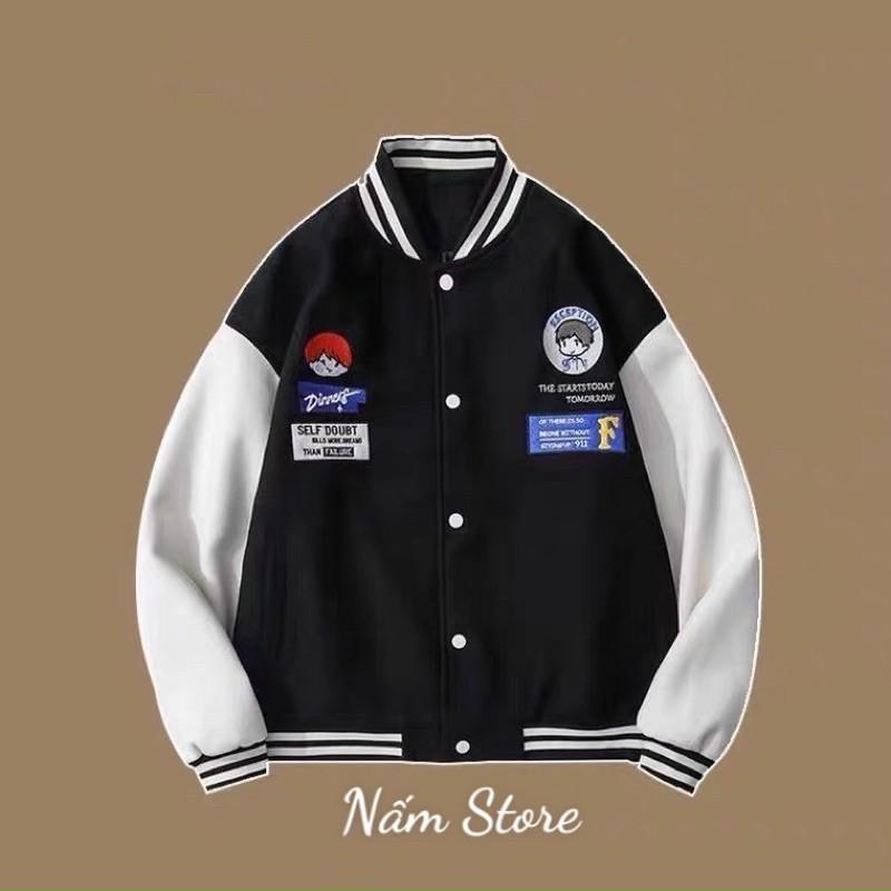 Áo khoác bomber in hình unisex form rộng style ulzzang - Áo khoác bóng chày màu đen, nâu, xanh Nấm Store