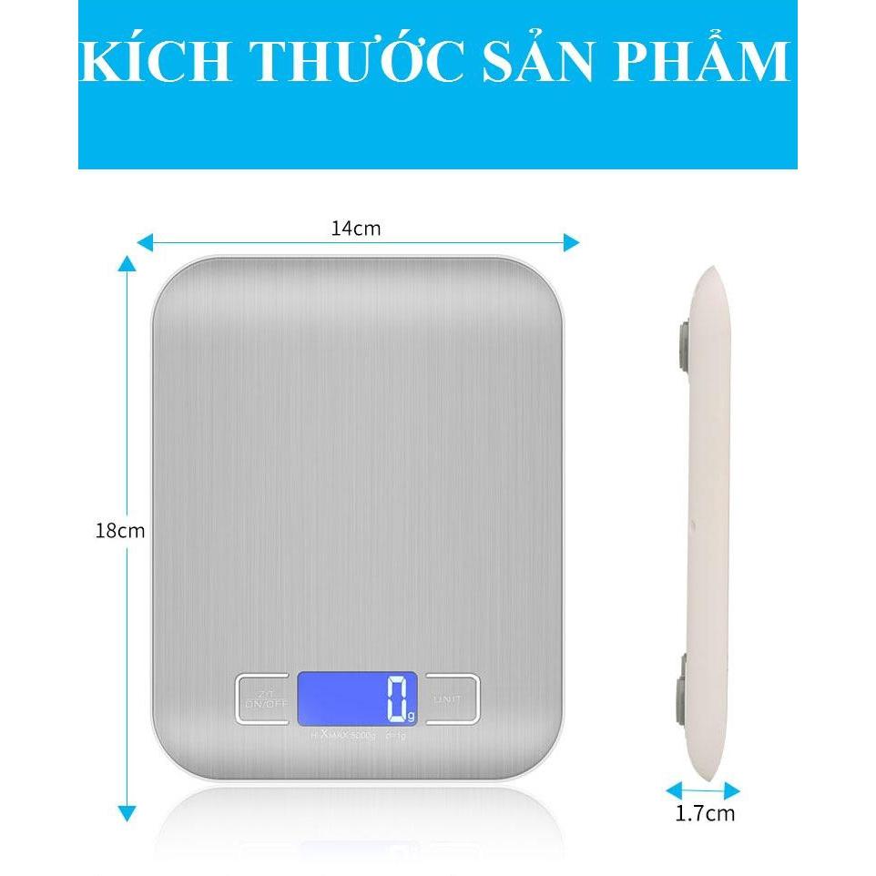 Cân thực phẩm điện tử độ chính xác cao chống nước thép không gỉ dùng pin sạc cân từ 1g - 5