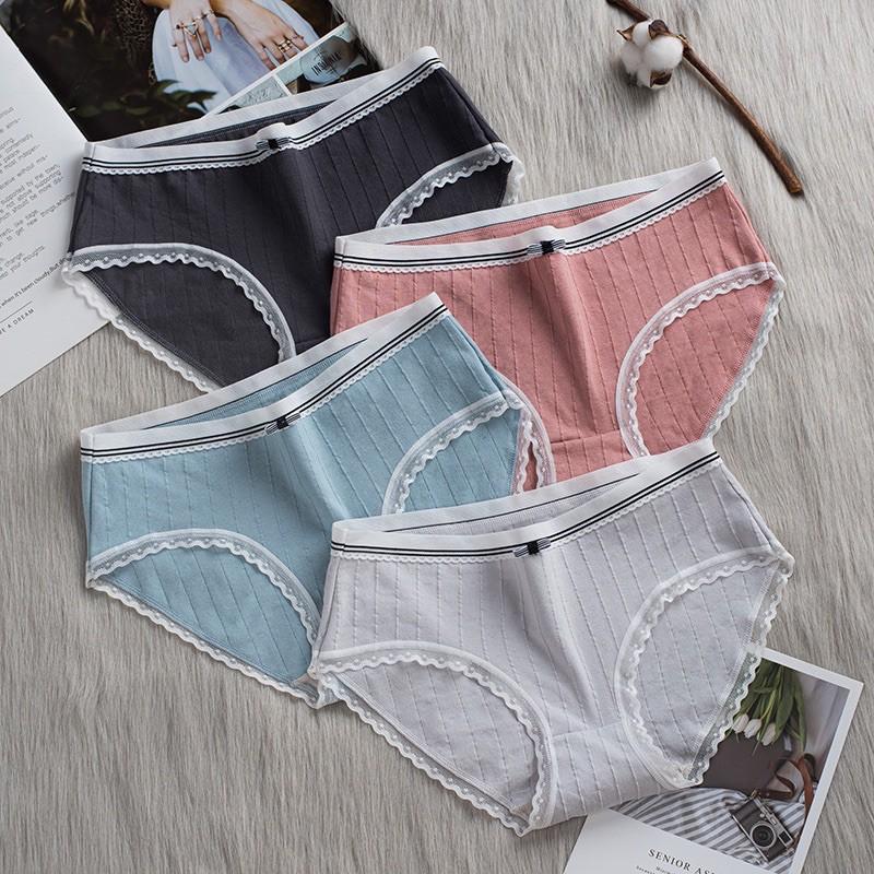 Quần lót cotton đính nơ viền ren