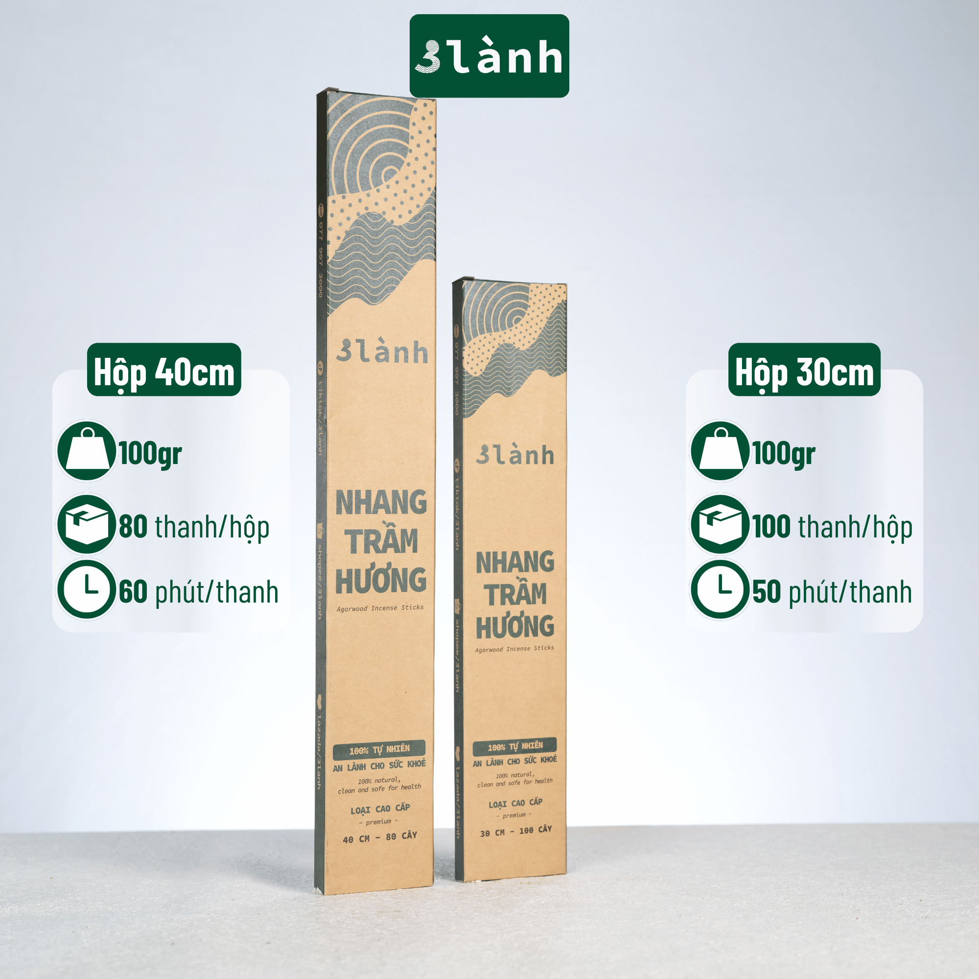 Nhang Trầm Hương Sạch Cao Cấp 3 Lành Dài 23-30-40cm , Hộp 100-400gr  Tự Nhiên 100% 7-12 Năm Trầm Thờ Cúng Thư Giãn