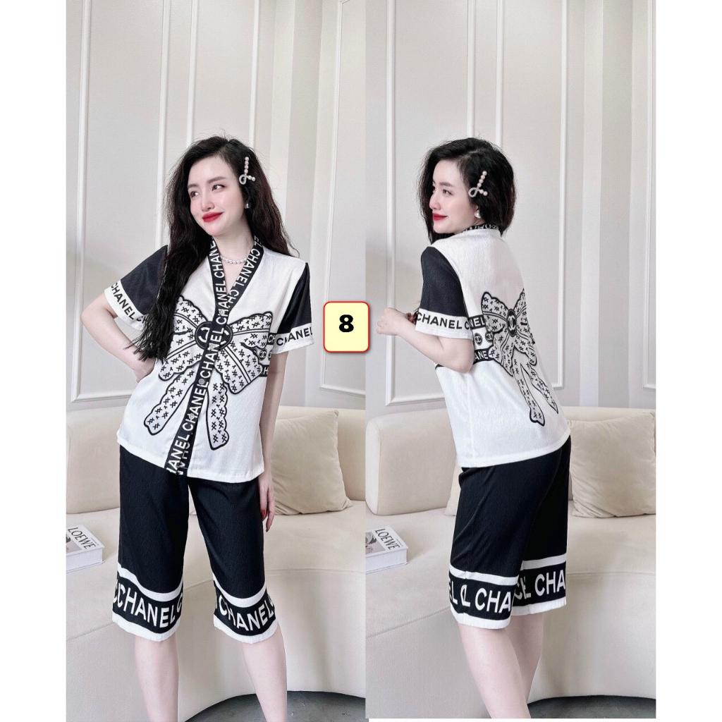 Bộ Mặc Nhà Quần Lững,Áo Cổ V, Lụa Xước 45-58kg
